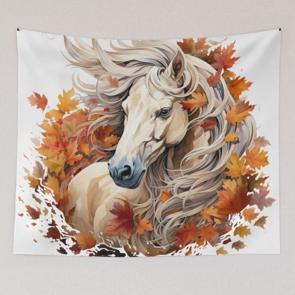 Artikelvorschau, Herbstpferd mit Herbstlaub – Majestätisches Saisondesign entworfen und verkauft von PixelExpressStudio.