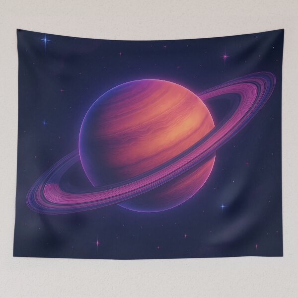 Item preview, Saturn – The Ringed Wonder in Neon Cosmic Glow designed and sold by JWsNeonHorizons.