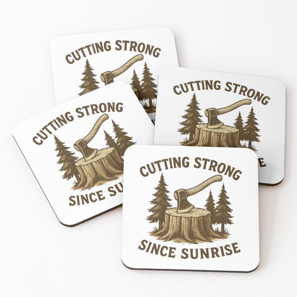 Item preview, Cutting Strong Since Sunrise – Lumberjack Axe and Tree Stump Retro Design designed and sold by inkoutninja.