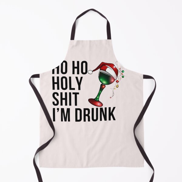 Item preview, Christmas Humor. Rude Offensive Inappropriate Christmas Design. Ho Ho Holy Shit I'M Drunk. Black Writing With Christmas Lights Wine Glass And Santa Hat designed and sold by EldaMurazik.