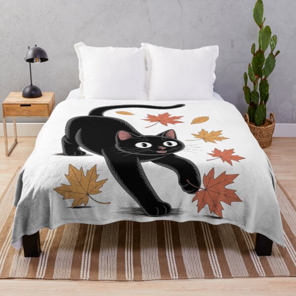 Item preview, Cute Black Cat Pouncing Leaves designed and sold by Vastingan.