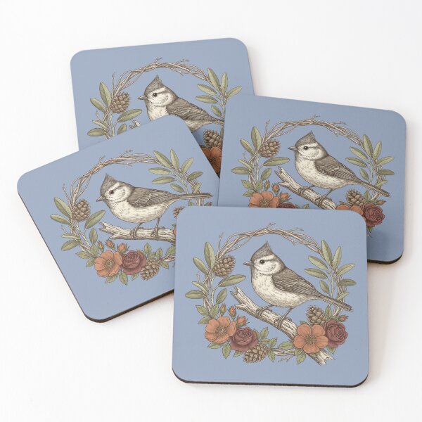 Item preview, Tufted Titmouse Floral Wreath Forest Beauty designed and sold by BirdsnStuff.