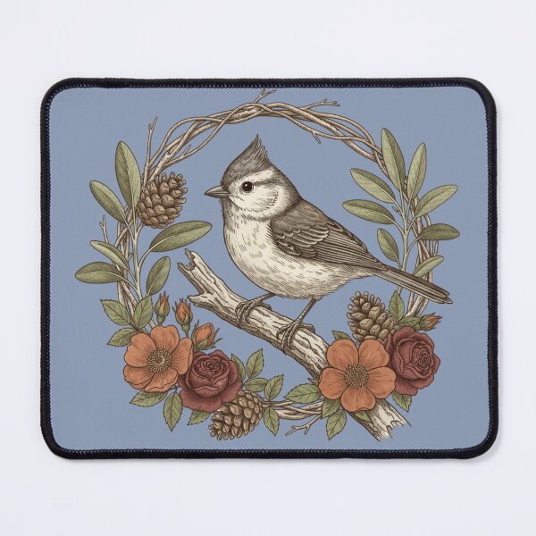 Item preview, Tufted Titmouse Floral Wreath Forest Beauty designed and sold by BirdsnStuff.