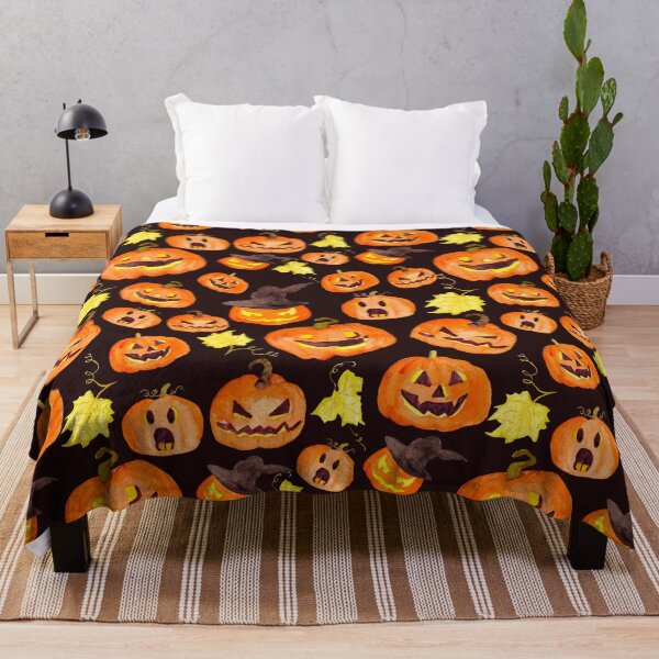 Item preview, Glowing Jack O’Lantern Pumpkins Halloween Throw Blanket – Spooky Cozy Décor designed and sold by FestivityFinds.