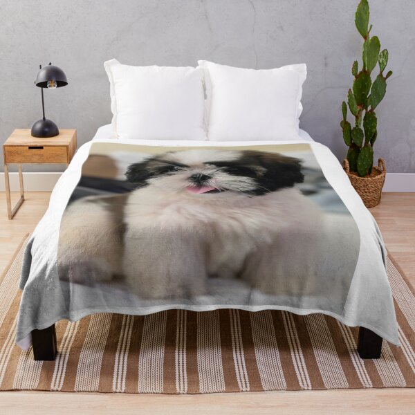 Item preview, Cute Shih Tzu Puppy Sitting on the Bed designed and sold by VanGaldo.