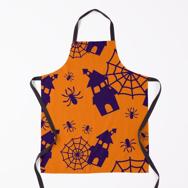 Item preview, Halloween Haunted House and Spiderwebs Pattern | Spooky Orange and Black Wall Tapestry designed and sold by FestivityFinds.