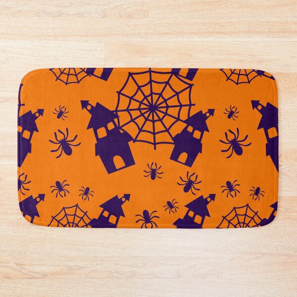 Item preview, Halloween Haunted House and Spiderwebs Pattern | Spooky Orange and Black Wall Tapestry designed and sold by FestivityFinds.