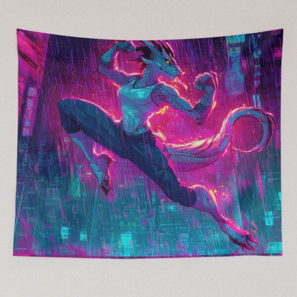 Item preview, Female Dragon Martial Artist in Cyberpunk Neon designed and sold by ArgentoArt.
