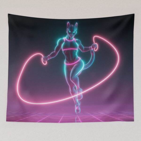 Item preview, Cyber Cat Neon Jump Rope Fitness Artwork designed and sold by ArgentoArt.