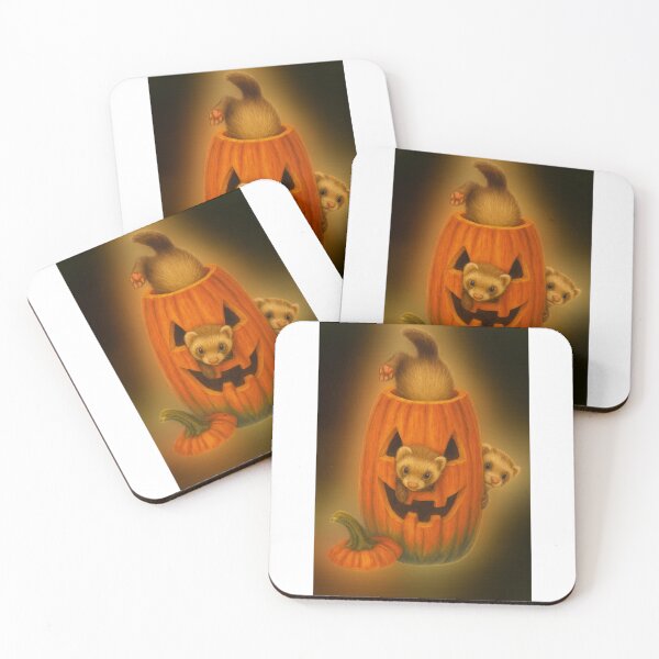 Item preview, Ferrets Playing with a Jack-o-lantern designed and sold by thehaywirehoney.