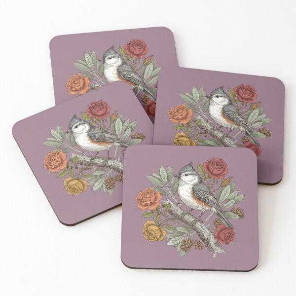 Item preview, Tufted Titmouse Bird Resting Among Vibrant Roses designed and sold by BirdsnStuff.
