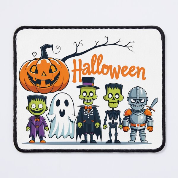 Item preview, Halloween design with smiling pumpkins, skulls, bats, spiders, and web on blue background with happy Halloween designed and sold by PWDigitalArt.