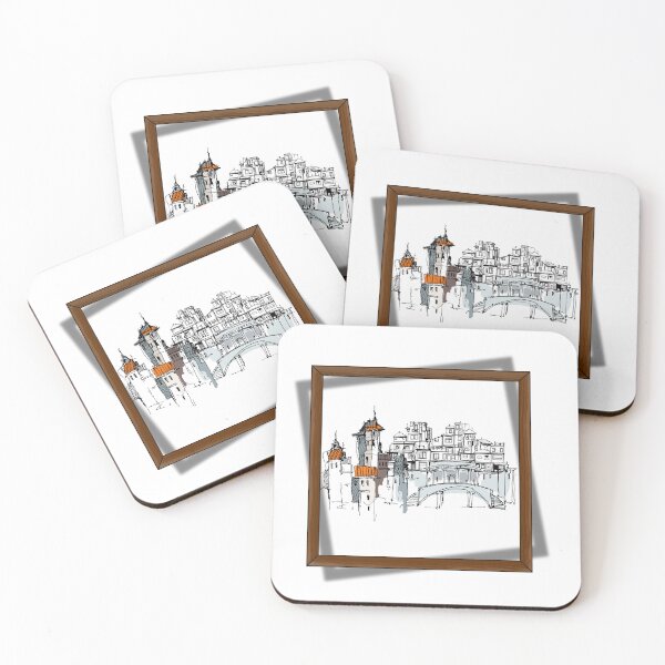 Item preview, Hand-Drawn Cityscape in Wooden Frame designed and sold by Saragoza.
