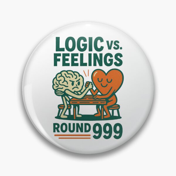 Item preview, Retro Brain vs Heart Cartoon – Logic vs Feelings Round 999 – Funny Emotional vs Rational Humor Illustration designed and sold by C.Kav.Art.