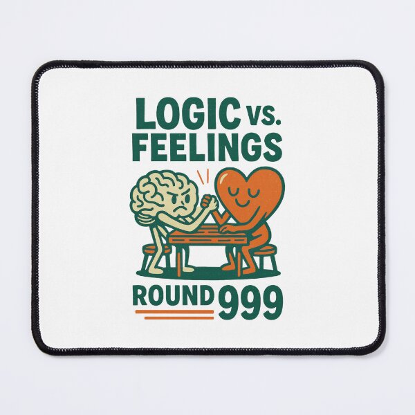 Item preview, Retro Brain vs Heart Cartoon – Logic vs Feelings Round 999 – Funny Emotional vs Rational Humor Illustration designed and sold by C.Kav.Art.