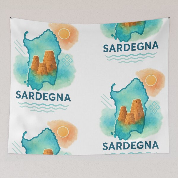 Item preview, Sardinia Watercolor with Nuraghe, Sun and Sea designed and sold by Arte Cartoon From TagTeam Group.