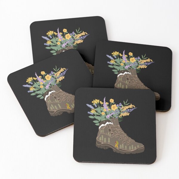 Item preview, Wildflowers In Hiking Boot With Snowcapped Mountains 	 	 designed and sold by hmzrkojq51.