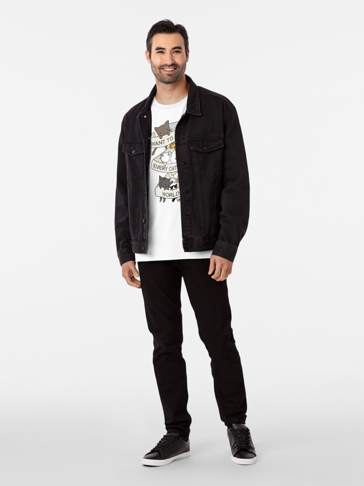 Aperçu 5 sur 6. T-shirt premium avec l'œuvre Je veux caresser tous les chats du monde créée et vendue par joshuanaaa.