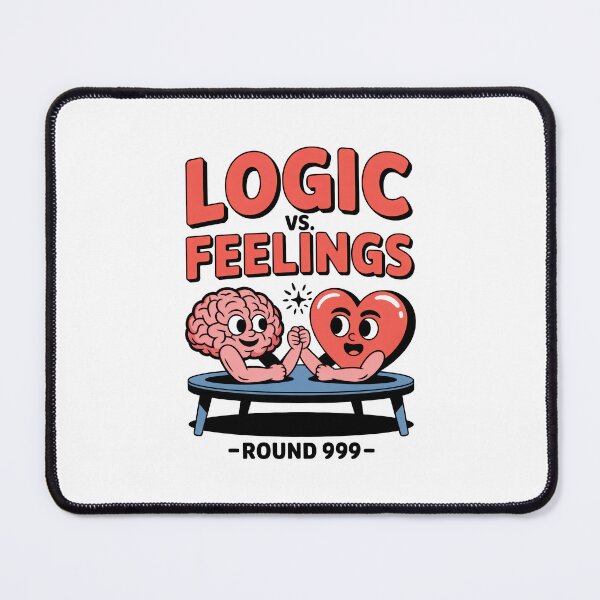 Item preview, Cute Brain vs Heart Cartoon – Logic vs Feelings Round 999 – Funny Emotional vs Rational Arm Wrestling Illustration designed and sold by C.Kav.Art.