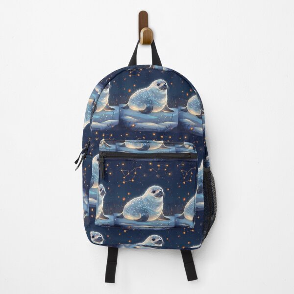Item preview, whimsical artic seal in a snowy landscape designed and sold by Lizzilzil.