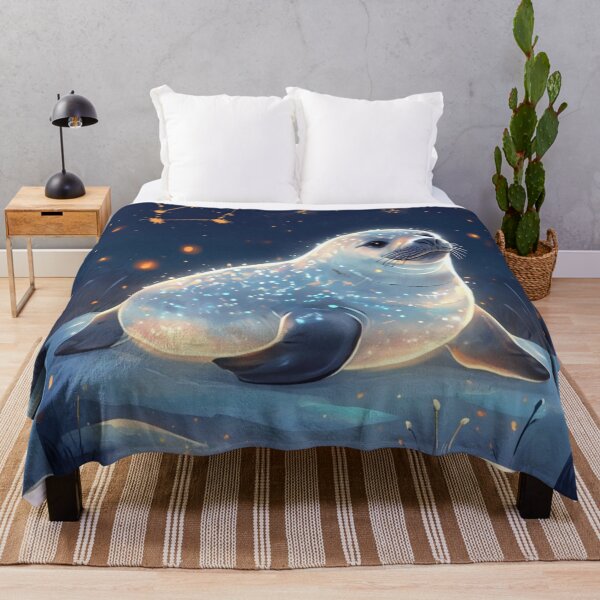 Item preview, whimsical artic seal in a snowy landscape designed and sold by Lizzilzil.