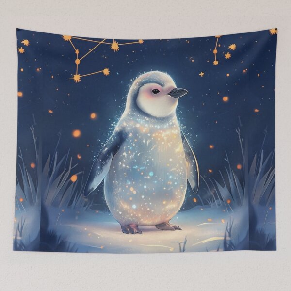 Item preview, whimsical penguin in a snowy landscape designed and sold by Lizzilzil.