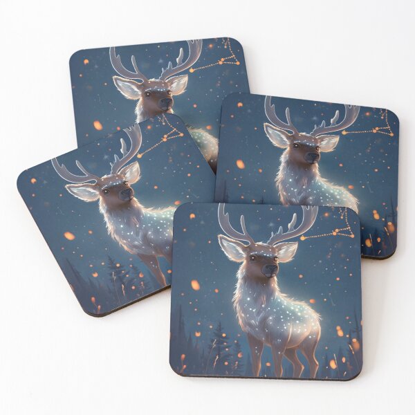 Item preview, whimsical elk in the snow under a stary sky designed and sold by Lizzilzil.