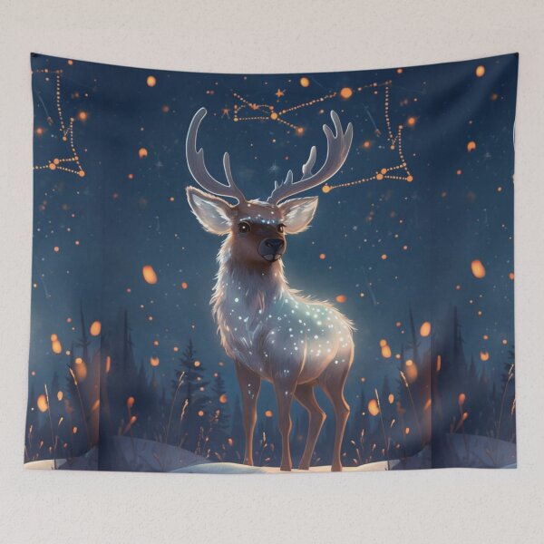 Item preview, whimsical elk in the snow under a stary sky designed and sold by Lizzilzil.