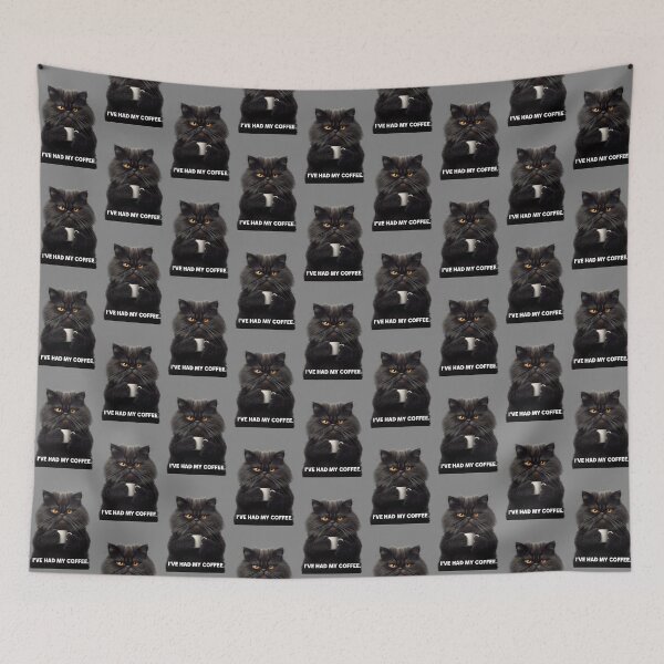 Item preview, Grumpy Black Cat with Coffee Mug – Funny Morning Mood and Pre-Caffeine Expression designed and sold by PixelVibe782.