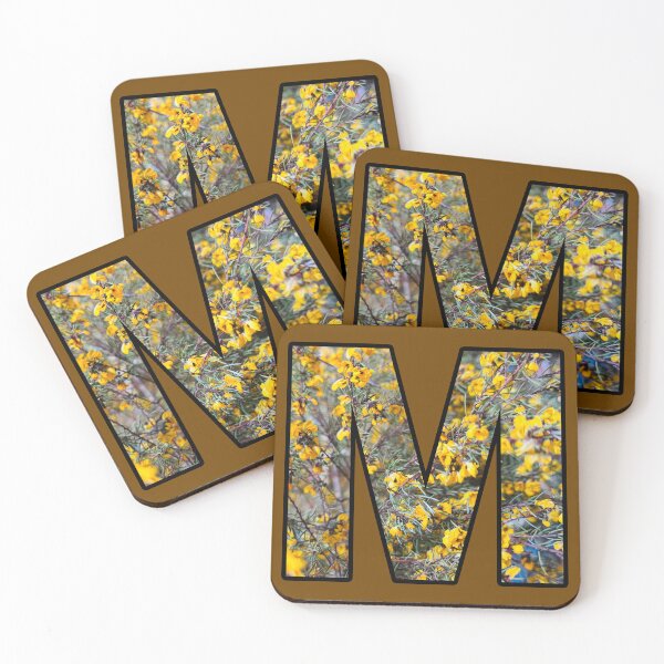 Item preview, Letter M Monogram Yellow Flower Alphabet Black Outline designed and sold by Mary Prema Art.