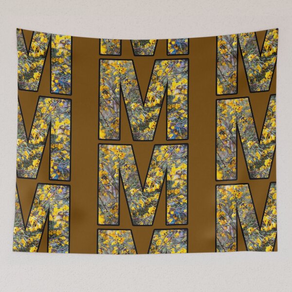 Item preview, Letter M Monogram Yellow Flower Alphabet Black Outline designed and sold by Mary Prema Art.