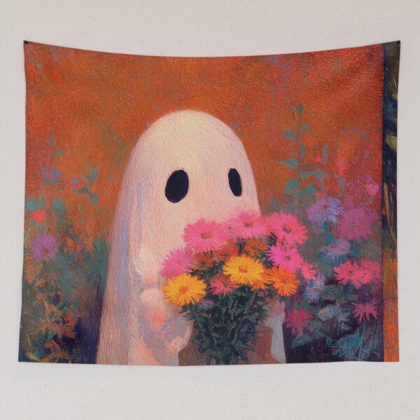 Item preview, Beautiful Sheet Ghost Holding Asters Flowers designed and sold by scicilysimonee.