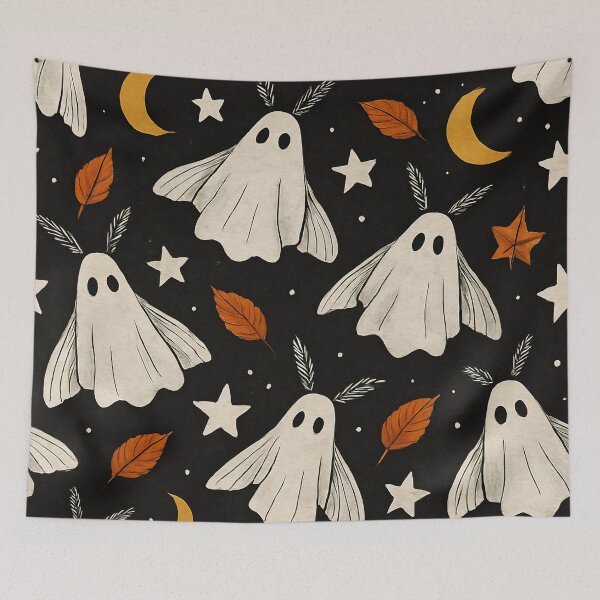Item preview, Ghost Moth Halloween Pattern – Spooky Autumn Night designed and sold by Zee's Whimsical Wonders.
