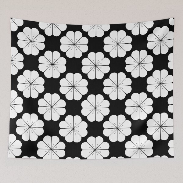 Item preview, Minimalist Geometric Black and white Sakura Flower Pattern designed and sold by DColourMuse.