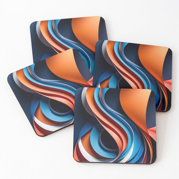 Item preview, Elegant Flowing Ribbons in Blue Orange and White Creating Fluid Abstract Shape on Dark Background designed and sold by Mimoshi ⭐⭐⭐⭐⭐.
