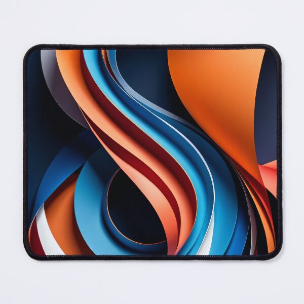 Item preview, Elegant Flowing Ribbons in Blue Orange and White Creating Fluid Abstract Shape on Dark Background designed and sold by Mimoshi ⭐⭐⭐⭐⭐.