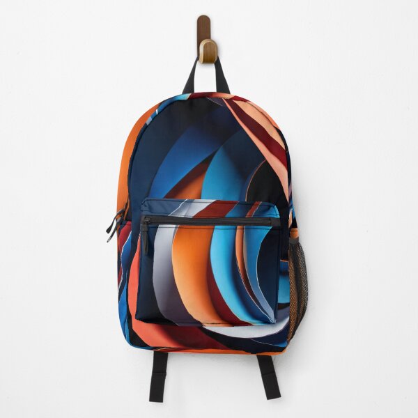 Item preview, Elegant Flowing Ribbons in Blue Orange and White Creating Fluid Abstract Shape on Dark Background designed and sold by Mimoshi ⭐⭐⭐⭐⭐.