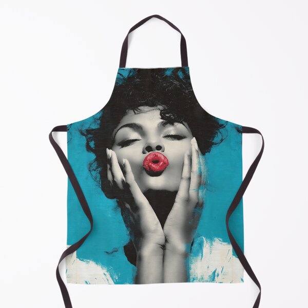Item preview, A playful and charming portrait with kissing lips on turquoise. designed and sold by Piotrek0001.