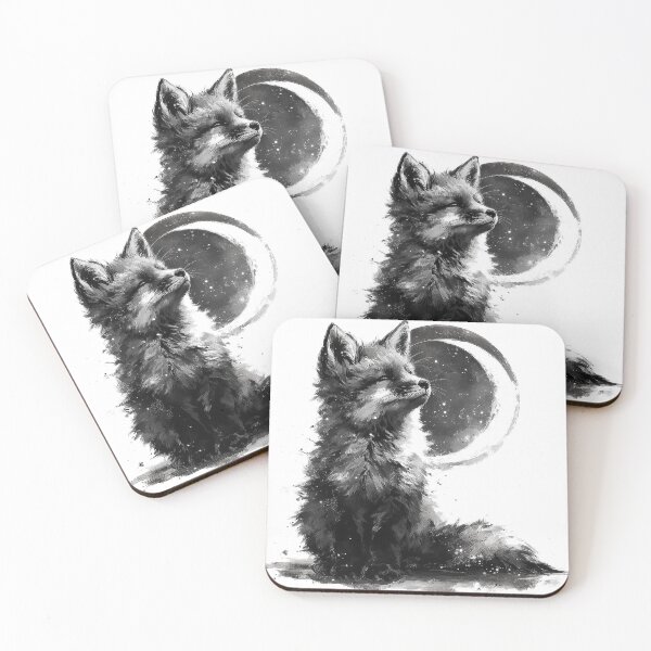 Item preview, Moon Fox – Mystical Black and White Animal Art designed and sold by Melody Splash.