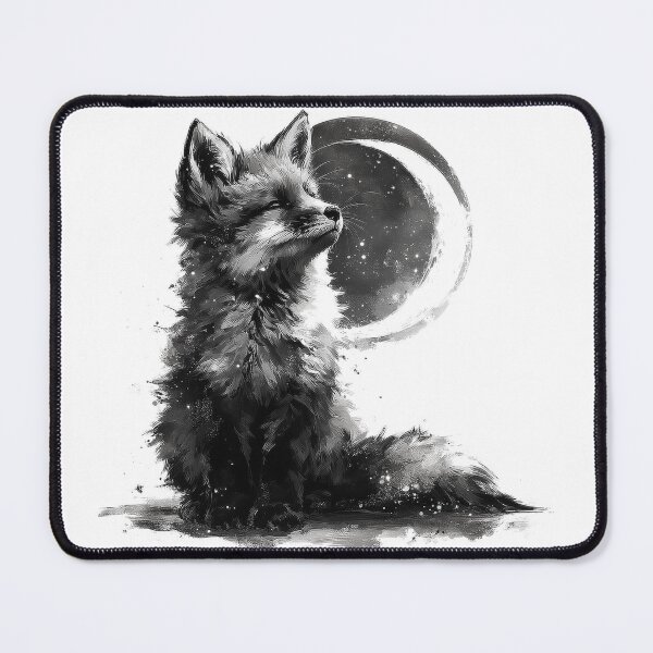 Item preview, Moon Fox – Mystical Black and White Animal Art designed and sold by Melody Splash.