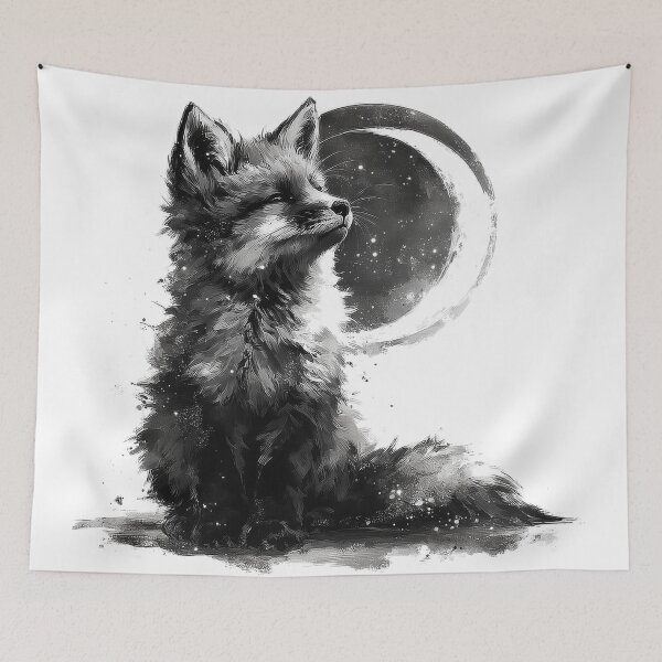 Item preview, Moon Fox – Mystical Black and White Animal Art designed and sold by Melody Splash.