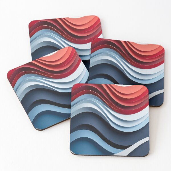 Item preview, Layered Abstract Waves in Red White Blue and Navy Creating Flowing Modern Minimal 3D Composition designed and sold by Mimoshi ⭐⭐⭐⭐⭐.