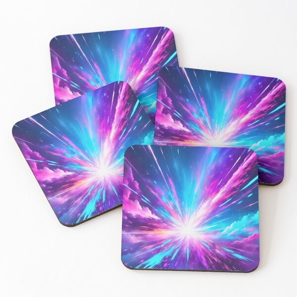 Item preview, Vibrant cosmic explosion of neon blue and purple light beams in energetic surreal galaxy abstract art designed and sold by Mimoshi ⭐⭐⭐⭐⭐.