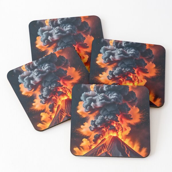Item preview, Explosive volcanic eruption with fiery lava and dark smoke clouds in powerful dramatic natural landscape artwork designed and sold by Mimoshi ⭐⭐⭐⭐⭐.
