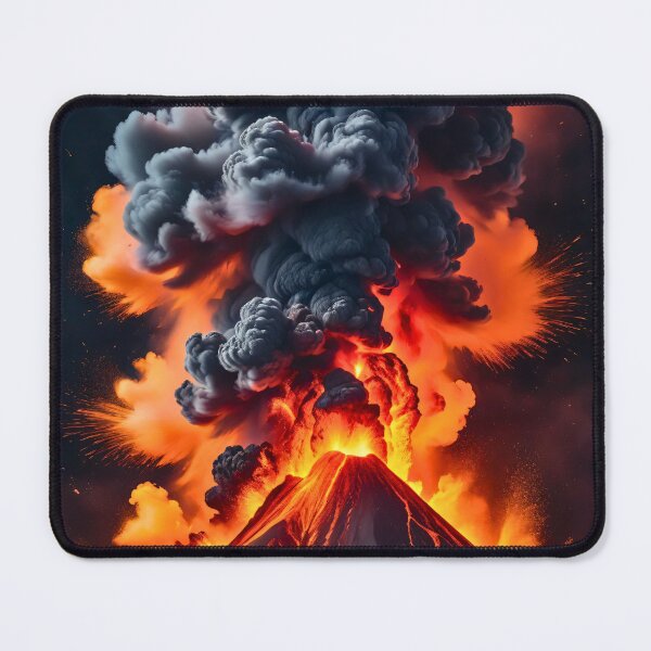 Item preview, Explosive volcanic eruption with fiery lava and dark smoke clouds in powerful dramatic natural landscape artwork designed and sold by Mimoshi ⭐⭐⭐⭐⭐.