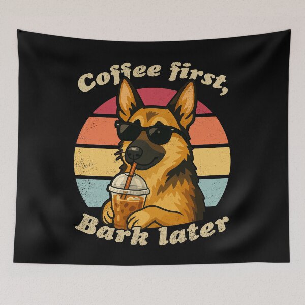 Item preview, COFFEE FIRST BARK LATER - GERMAN SHAPHERD | Pets and Dogs lovers for Men and Women t-shirt designed and sold by panchiTWO.