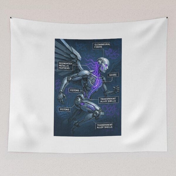 Item preview, Mechanical Angel Futuristic Cyborg Anatomy Cyberpunk Art Poster designed and sold by GeniePixel.