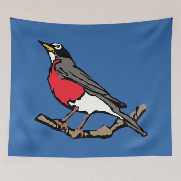 Item preview, American Robin on Branch – Aqua Minimal Bird Art designed and sold by donwillisjrart.