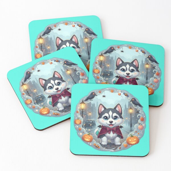 Item preview, Kawaii Husky Vampire in Foggy London – Cute Halloween Dog  designed and sold by FixwellStudio.
