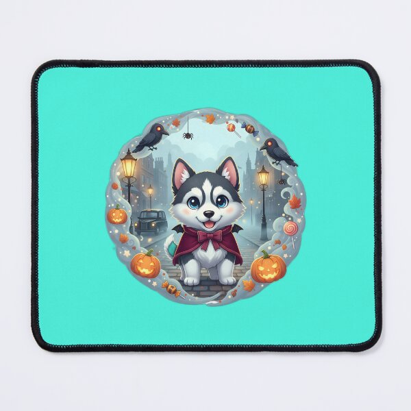 Item preview, Kawaii Husky Vampire in Foggy London – Cute Halloween Dog  designed and sold by FixwellStudio.